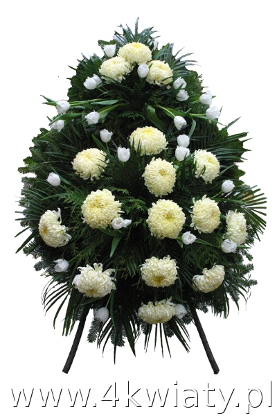 Wieniec pogrzebowy z białych kwiatów, chryzantem.