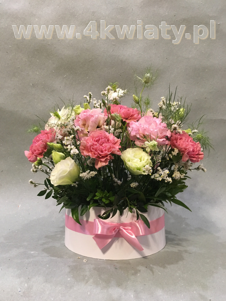 Flowerbox różowy, pudełko z kwiatami. Kwiaty z dostawą