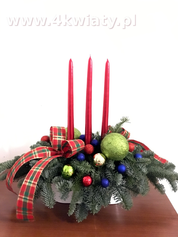 Stroik bożonarodzeniowy trzy czerwone świece, stroik do biura, na recepcję